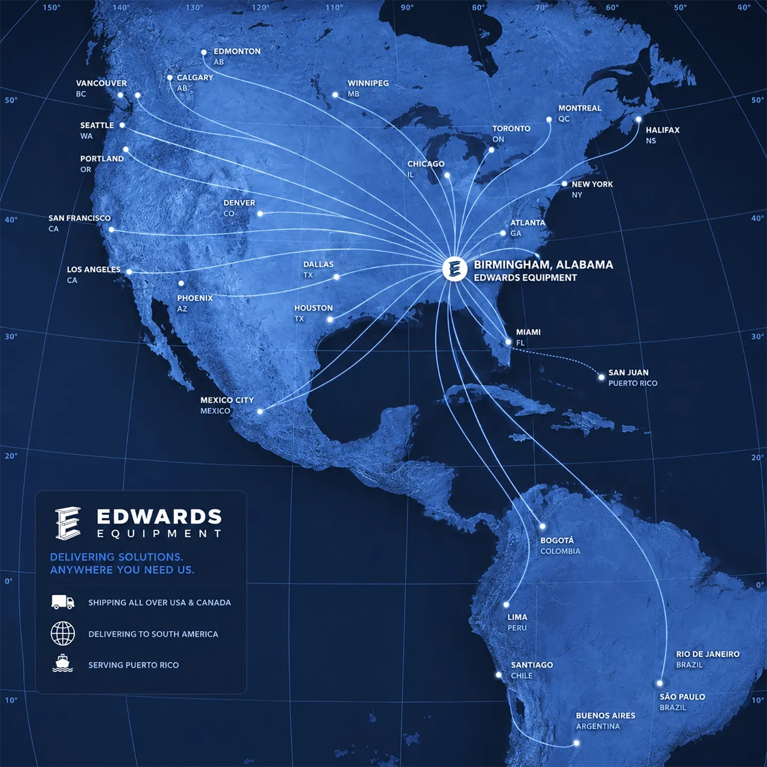 Edwards Equipment shipping reach: USA, Canada, Puerto Rico, South America