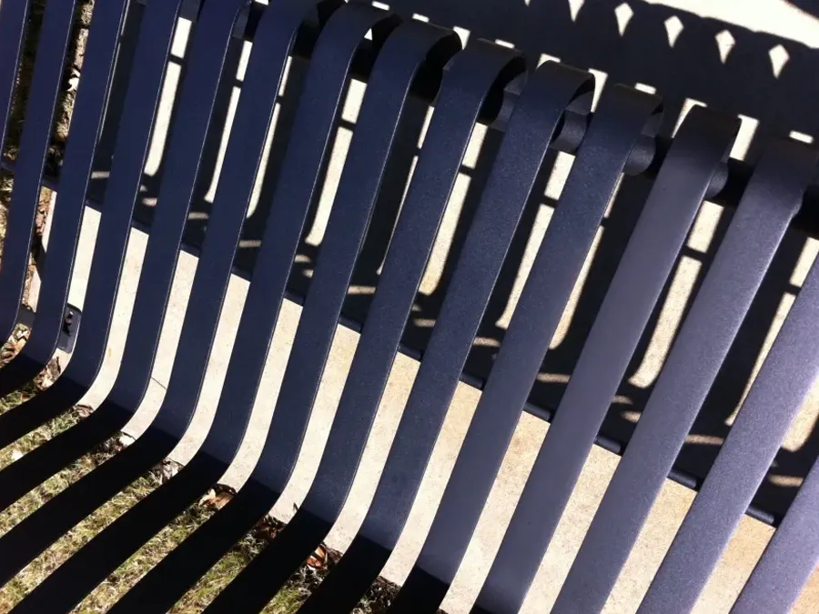 Steel park bench finished on the Edwards powder coating line